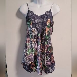 M VTG 80s Gold Label Victoria Secret Fairy Chemise Slip Dress Night Satin Floral